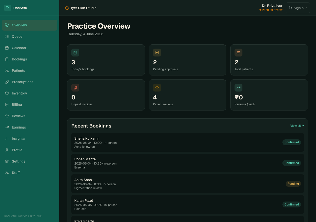 DocSetu doctor dashboard