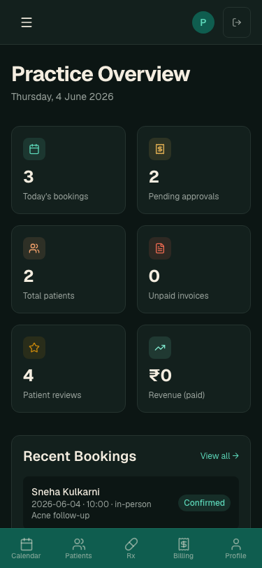 Mobile dashboard on iPhone with bottom tab navigation