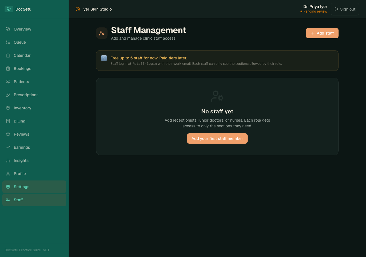 Staff management page